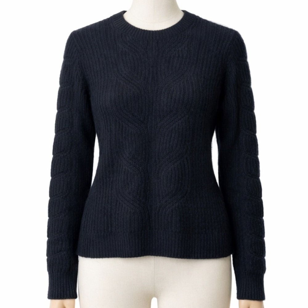 ZARA NWT Womens Black Crew Neck Long Sleeve Textured Knit Classic Sweater Size M